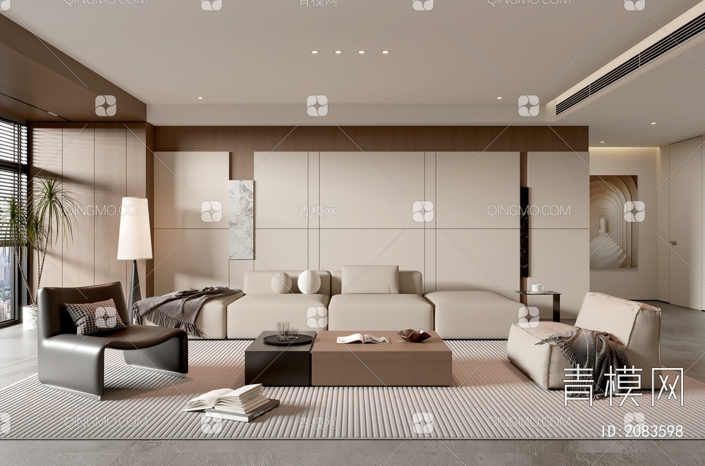 家居客厅 茶几组合 沙发背景墙 落地灯 极简客厅3D模型下载【ID:2083598】