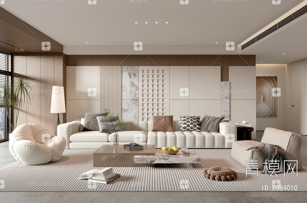 家居客厅 客厅 茶几组合 沙发背景墙 落地灯 极简客厅3D模型下载【ID:2084010】