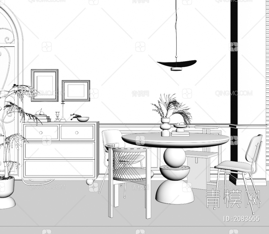 餐桌椅 餐边柜组合3D模型下载【ID:2083655】