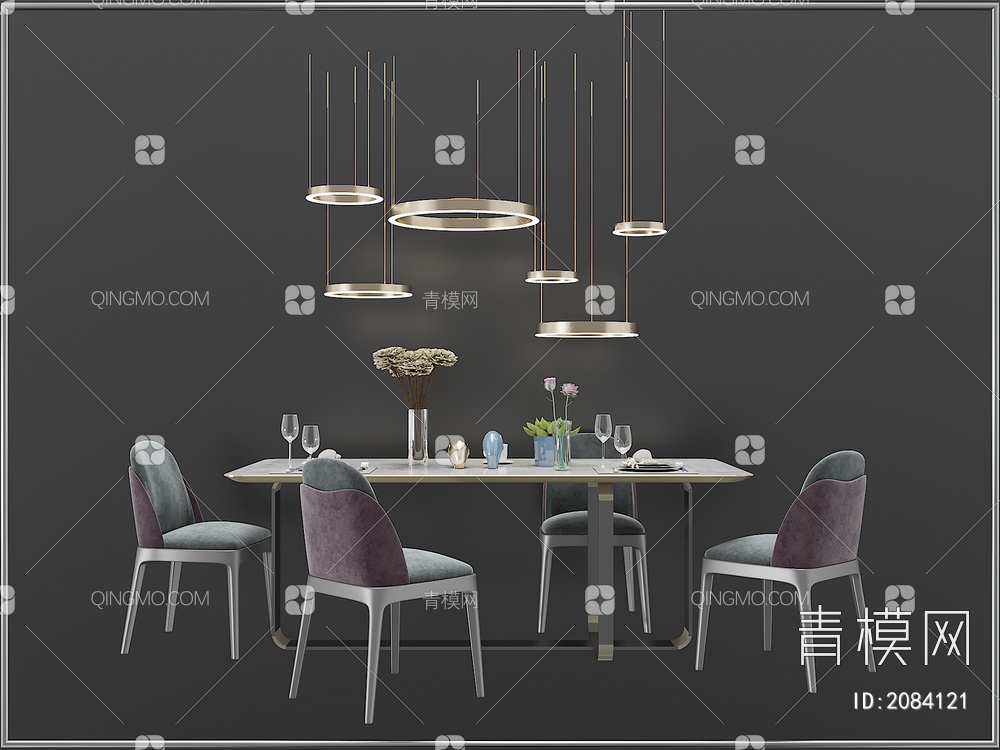 家具 餐桌餐椅 餐厅灯具 餐桌摆件组合3D模型下载【ID:2084121】