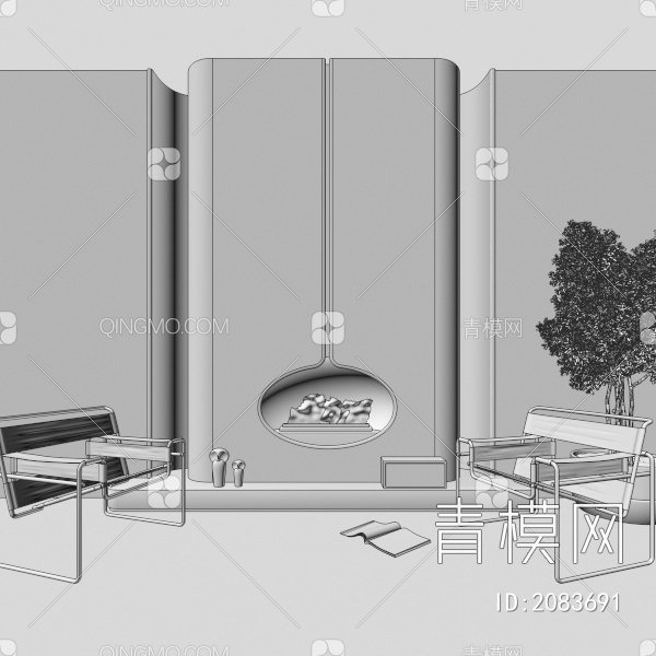 壁炉背景墙 屏风端景3D模型下载【ID:2083691】