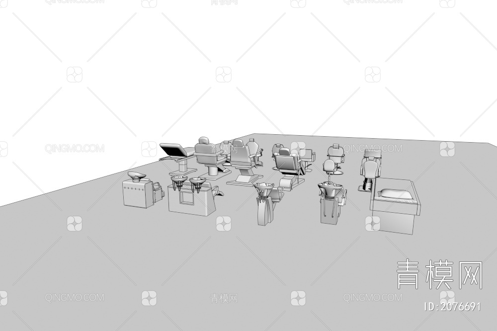 理发店座椅 洗头椅3D模型下载【ID:2076691】