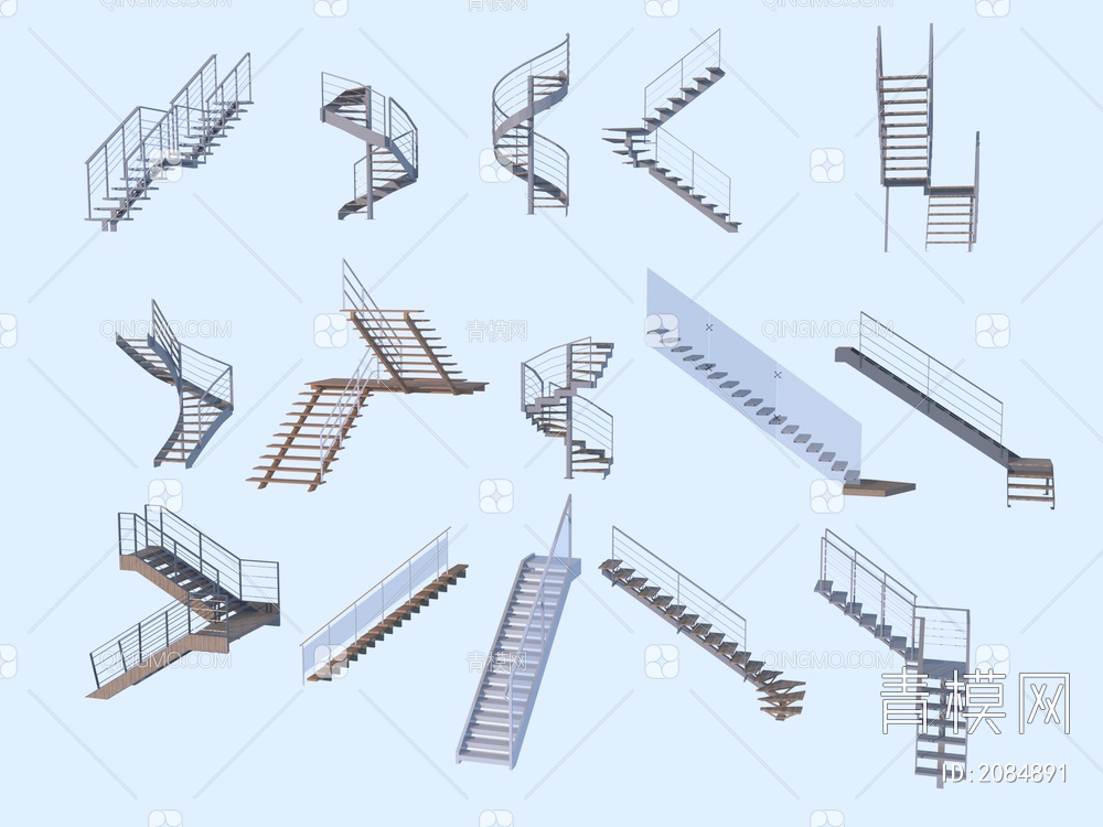 铁艺钢结构楼梯组合3D模型下载【ID:2084891】