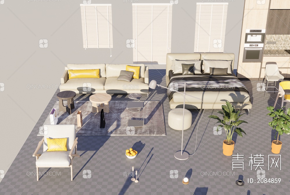 单身公寓内装所有构件3D模型下载【ID:2084859】