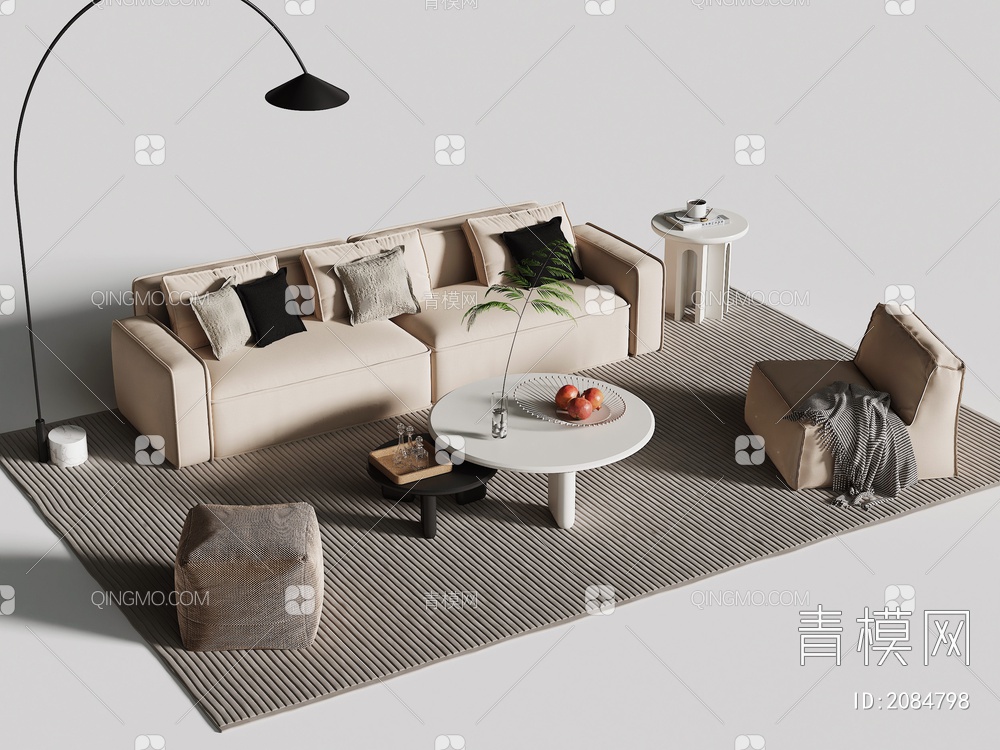 沙发茶几组合3D模型下载【ID:2084798】