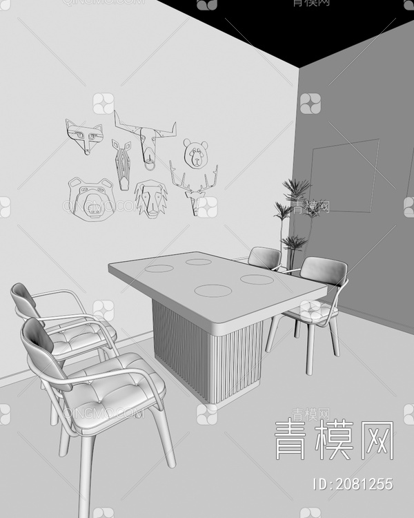 火锅桌子 火锅店餐桌 饭店包间3D模型下载【ID:2081255】