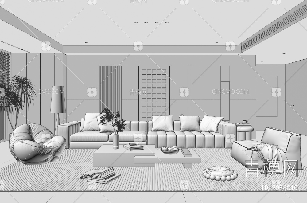 家居客厅 客厅 茶几组合 沙发背景墙 落地灯 极简客厅3D模型下载【ID:2084010】