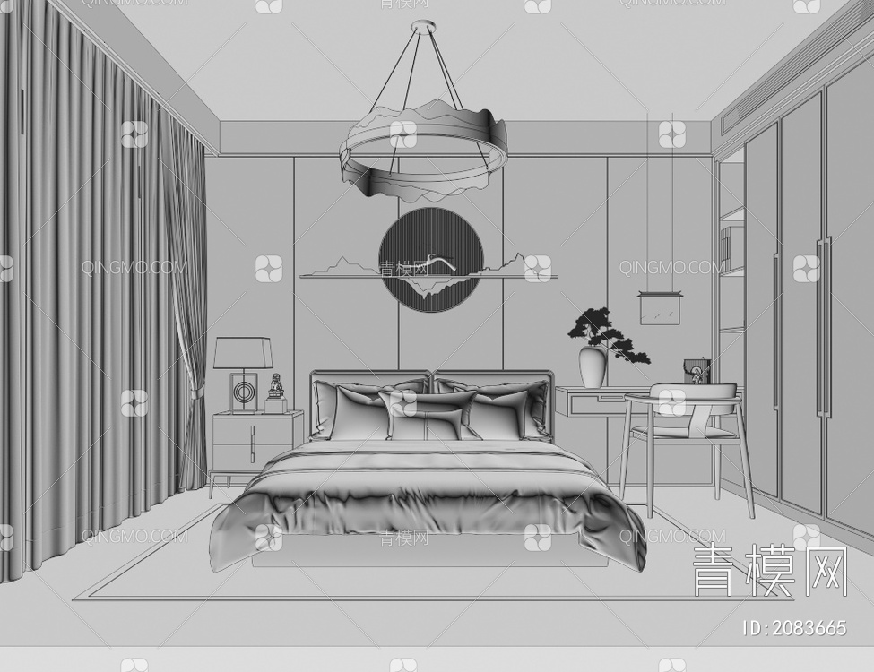 卧室 双人床3D模型下载【ID:2083665】