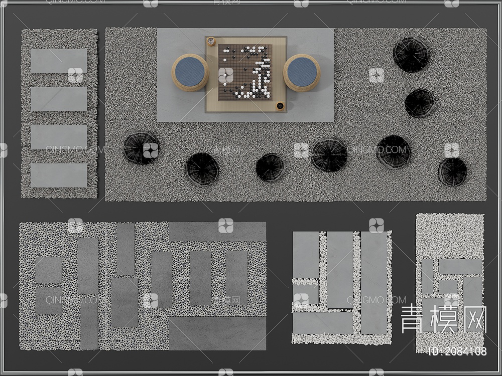 户外铺装 鹅卵石和铺装3D模型下载【ID:2084108】