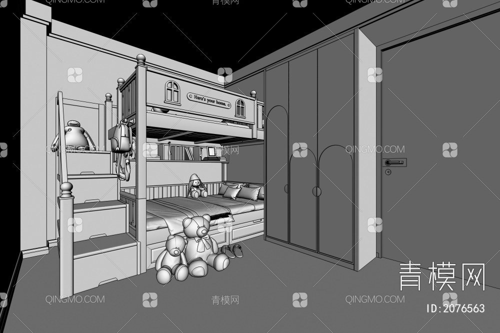 儿童房 高低床3D模型下载【ID:2076563】