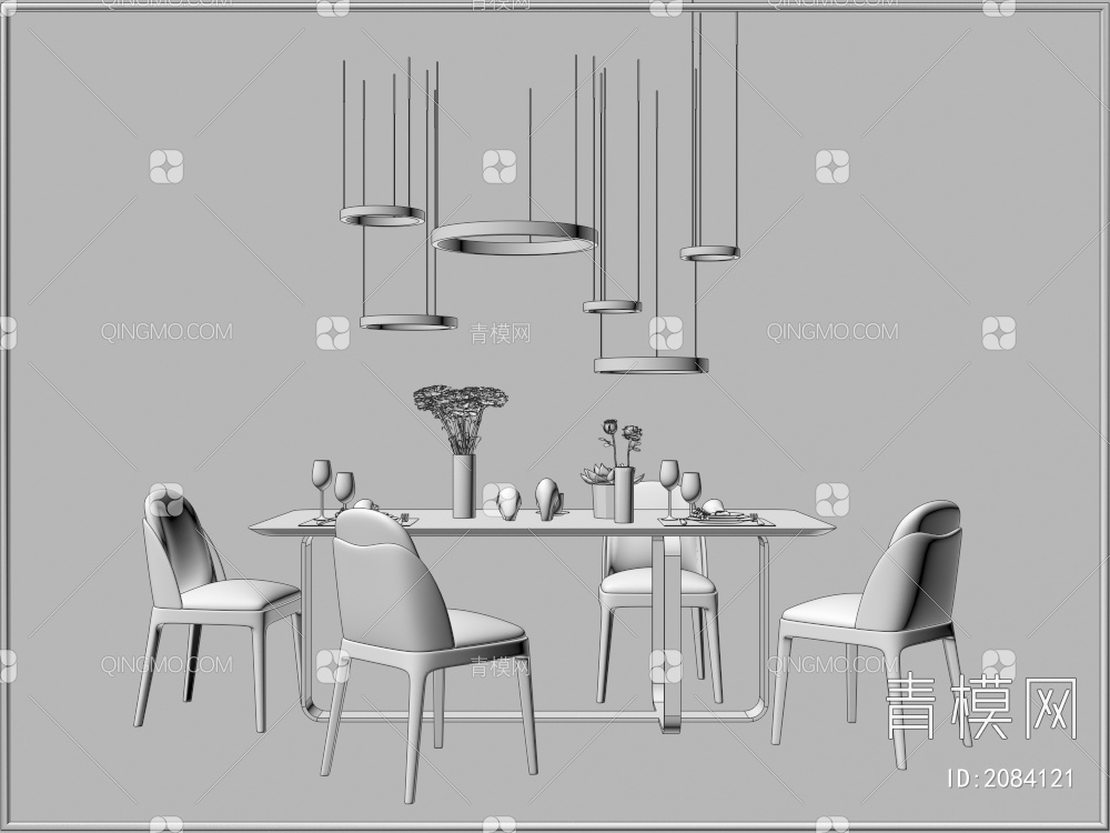家具 餐桌餐椅 餐厅灯具 餐桌摆件组合3D模型下载【ID:2084121】