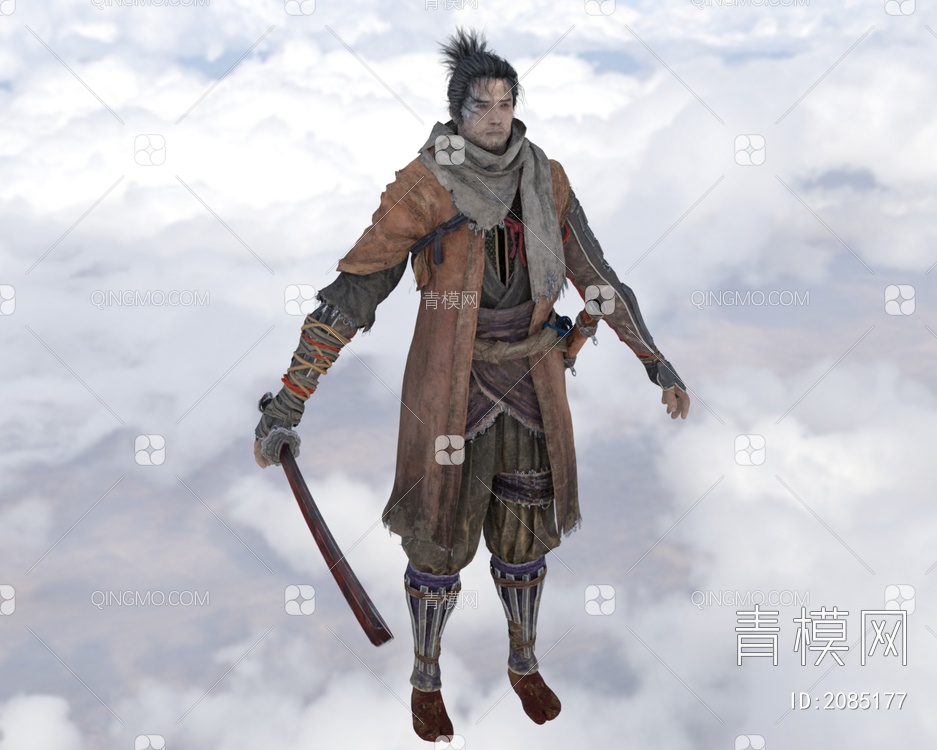 只狼男主角狼日本武士3D模型下载【ID:2085177】