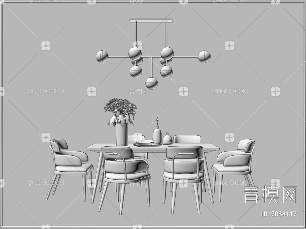 家具 餐桌餐椅 餐厅灯具 餐桌摆件组合3D模型下载【ID:2084117】