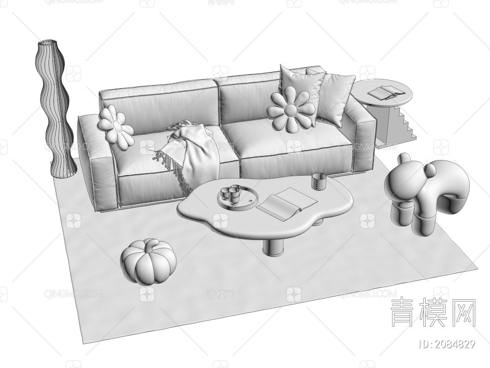 沙发茶几组合3D模型下载【ID:2084829】