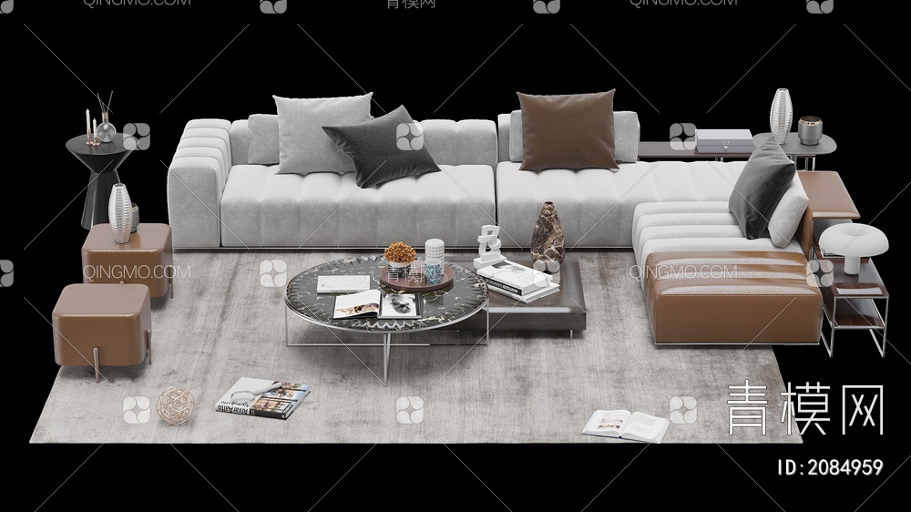 家具 沙发茶几组合 单人沙发 双人沙发 多人沙发3D模型下载【ID:2084959】