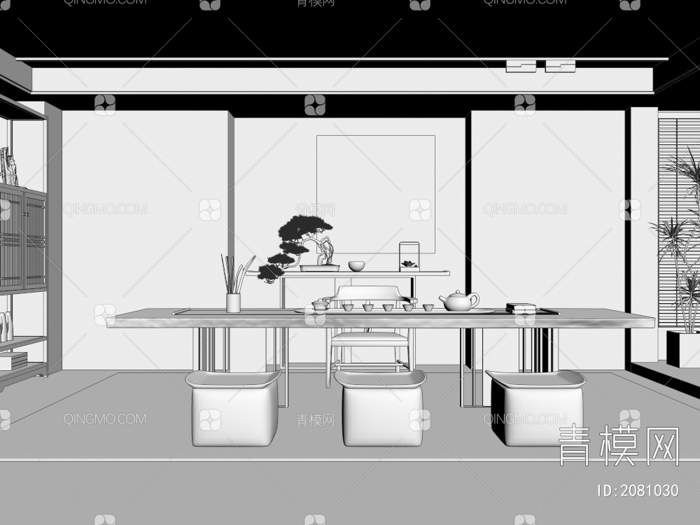 茶室 茶桌椅组合3D模型下载【ID:2081030】
