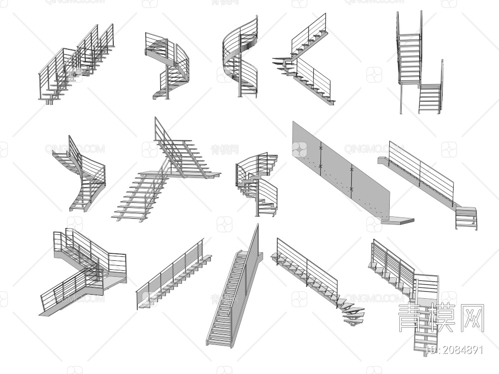 铁艺钢结构楼梯组合3D模型下载【ID:2084891】