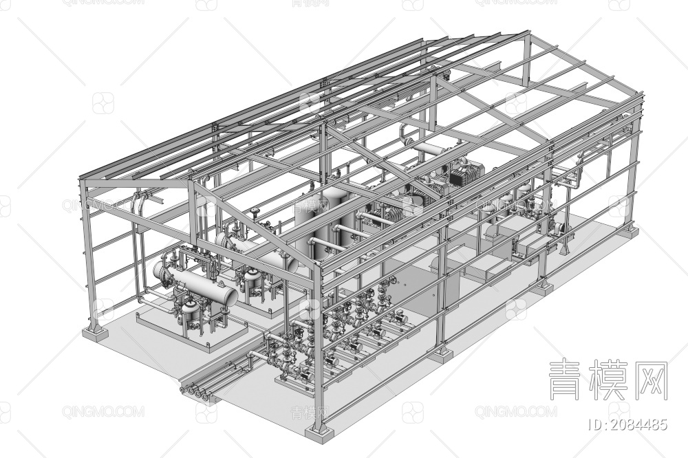 泵站钢结构泵站 水泵房3D模型下载【ID:2084485】