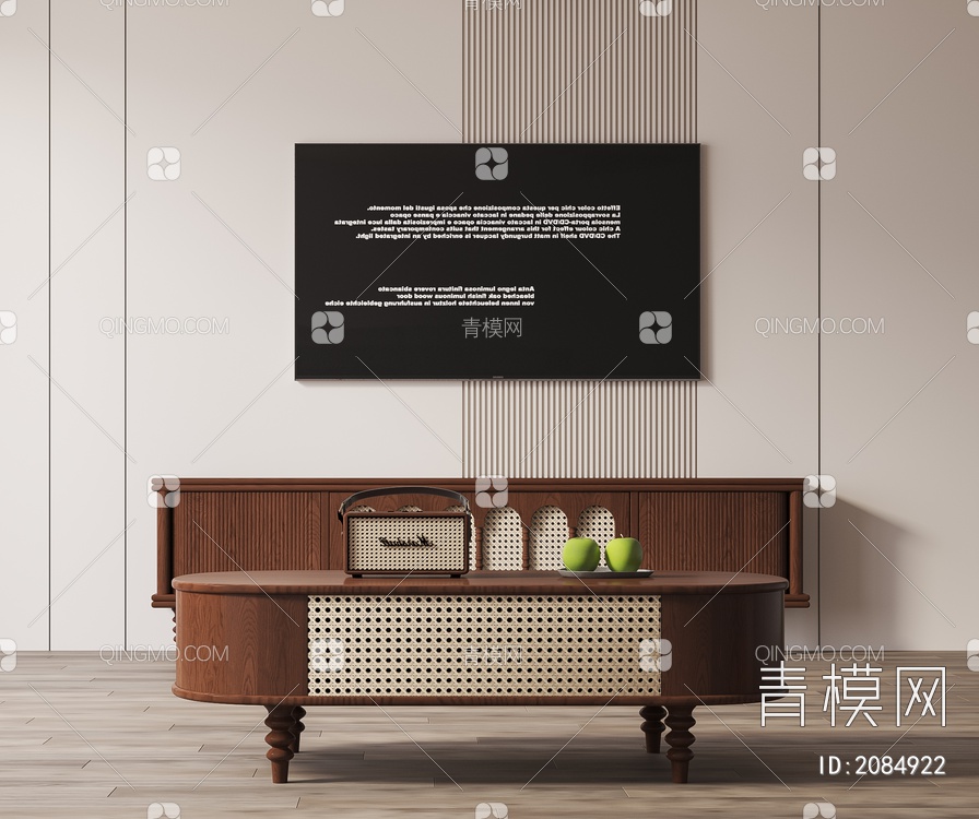 复古电视柜 茶几组合3D模型下载【ID:2084922】