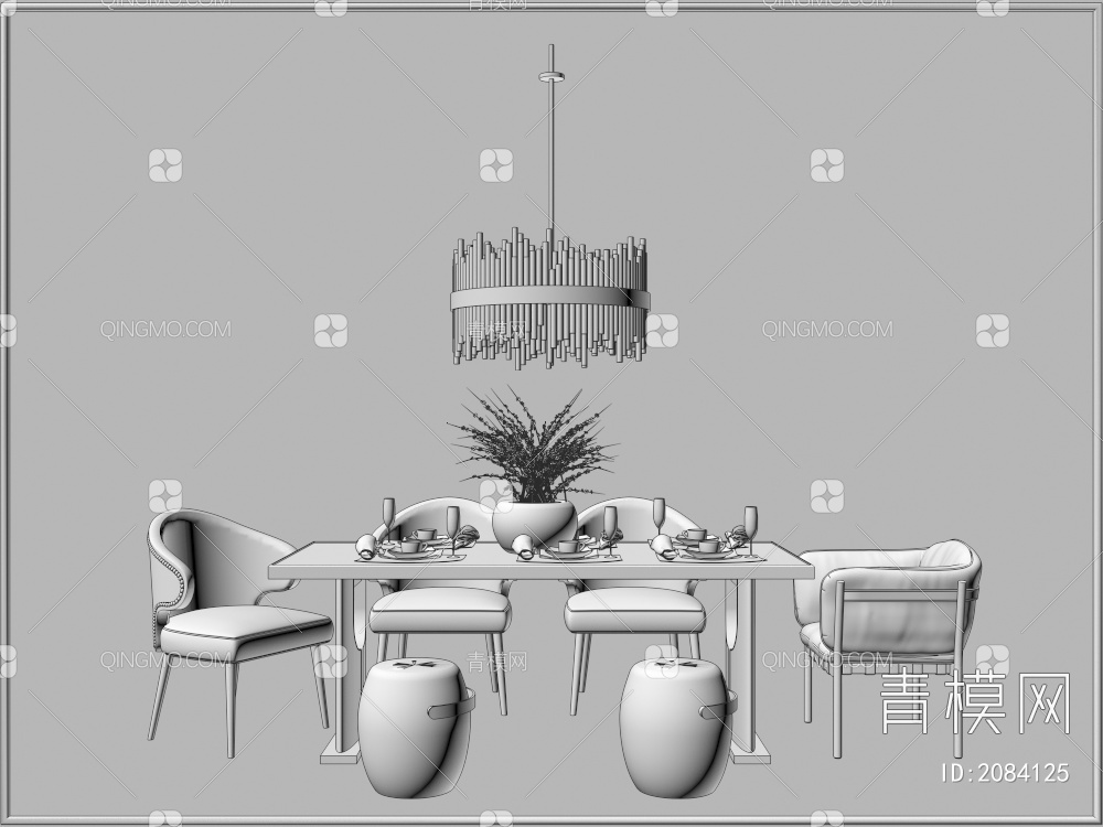 家具 餐桌餐椅 餐厅灯具 餐桌摆件组合3D模型下载【ID:2084125】