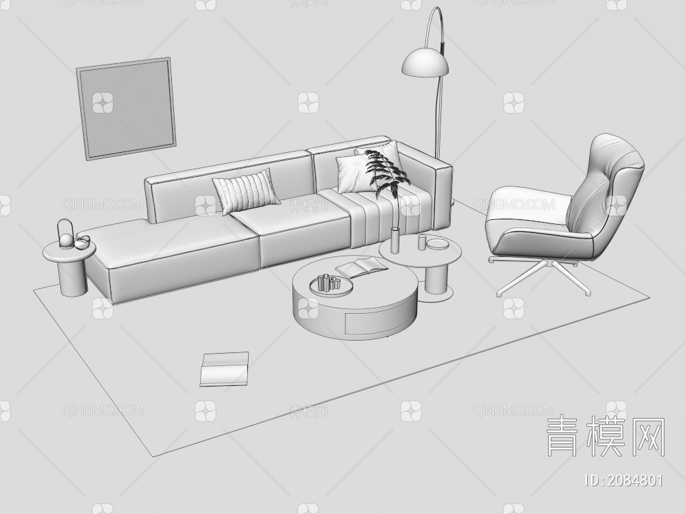 沙发茶几组合3D模型下载【ID:2084801】