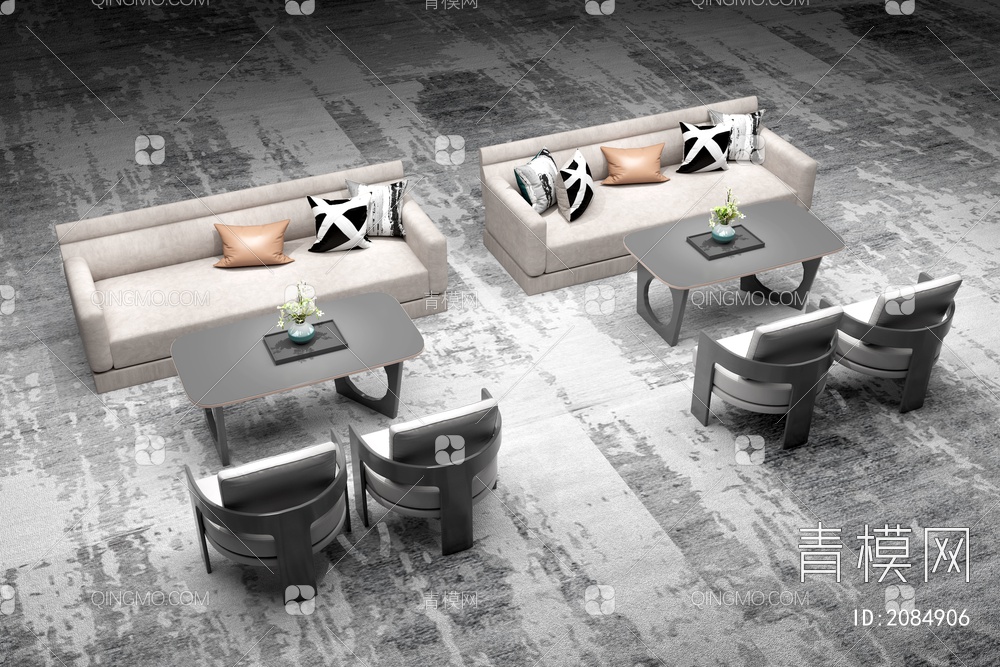 休闲区 沙发茶几组合3D模型下载【ID:2084906】