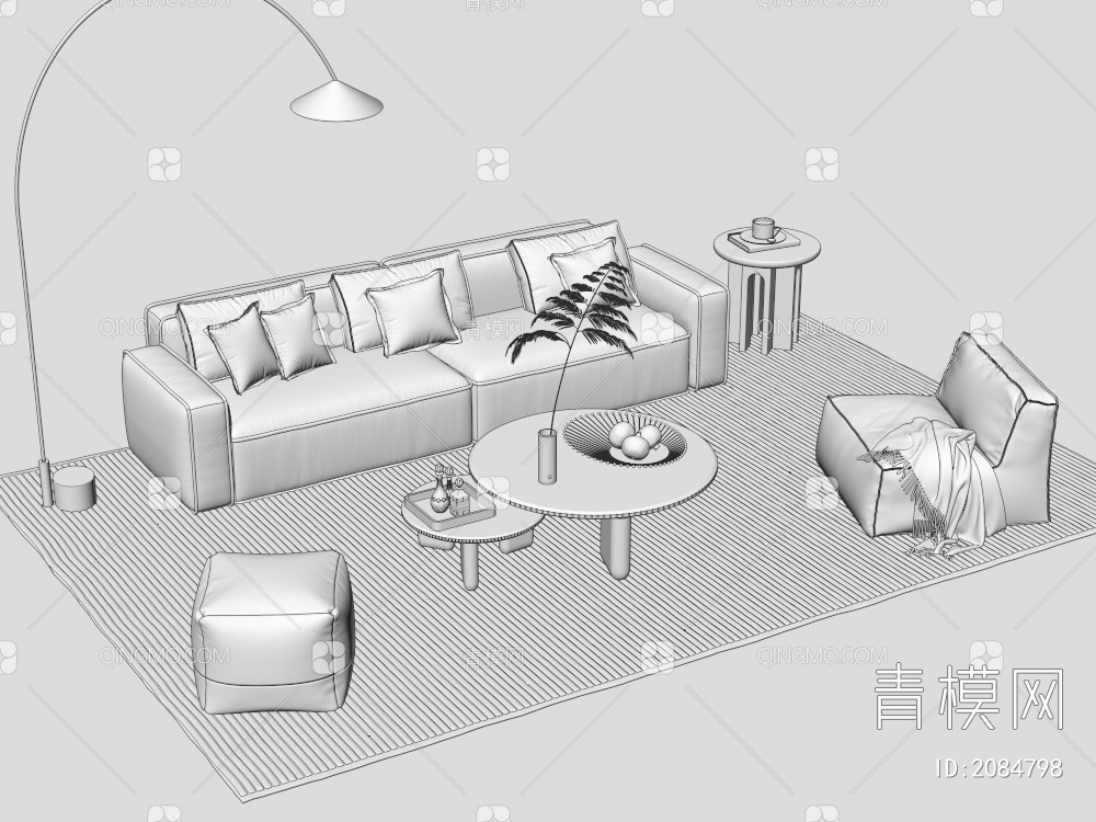 沙发茶几组合3D模型下载【ID:2084798】