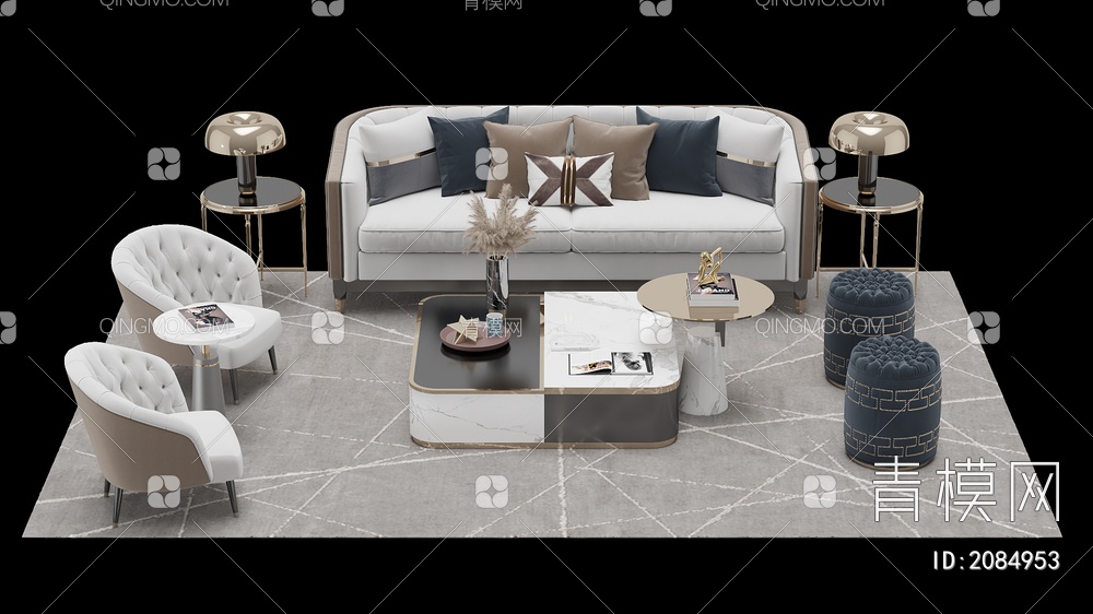 家具 沙发茶几组合 单人沙发 双人沙发 多人沙发3D模型下载【ID:2084953】