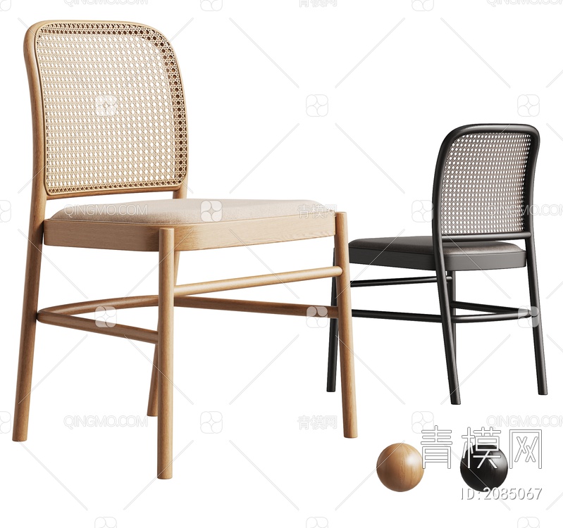 藤编休闲椅 餐椅 实木椅子 单椅3D模型下载【ID:2085067】