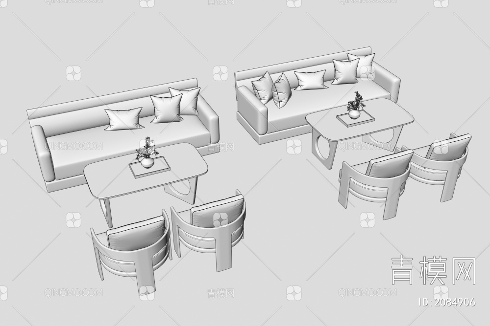 休闲区 沙发茶几组合3D模型下载【ID:2084906】