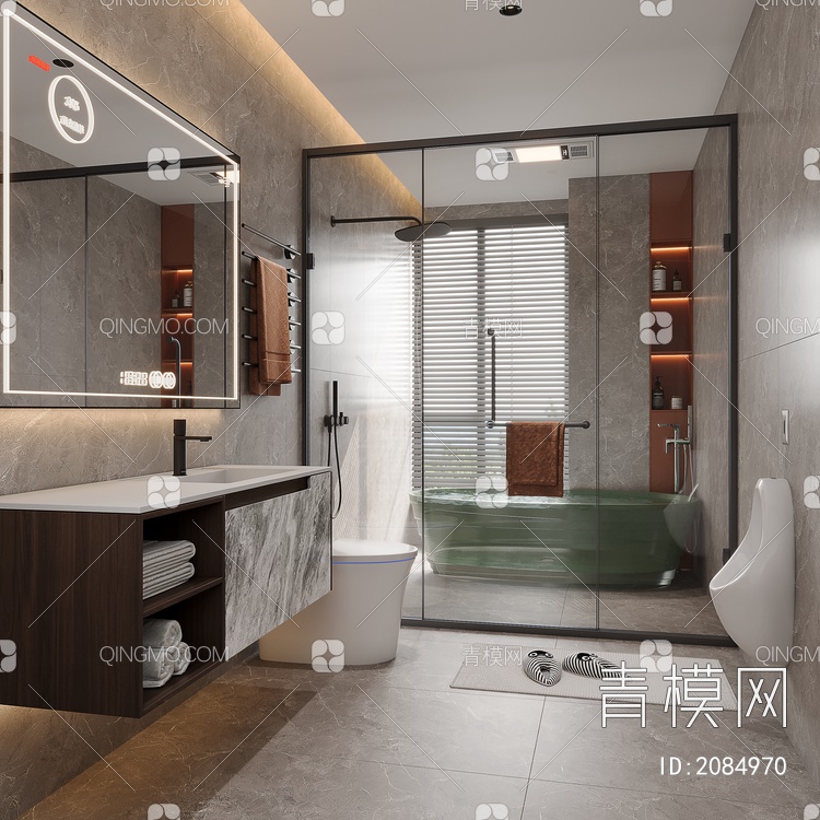 卫生间 浴缸 小便斗 浴室柜3D模型下载【ID:2084970】