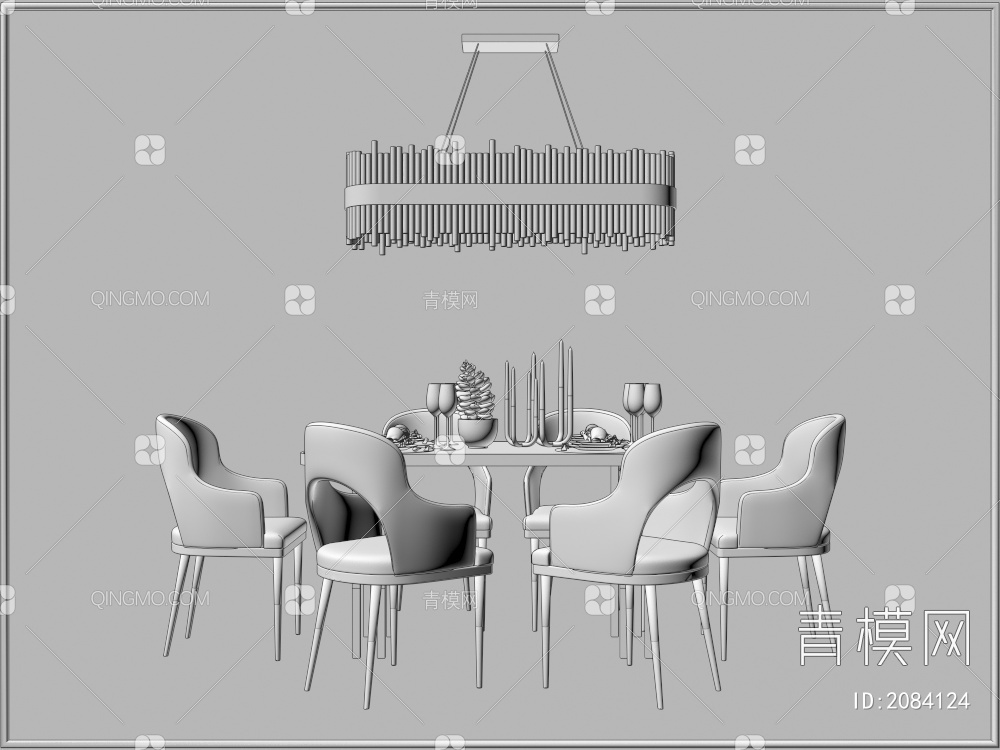 家具 餐桌餐椅 餐厅灯具 餐桌摆件组合3D模型下载【ID:2084124】