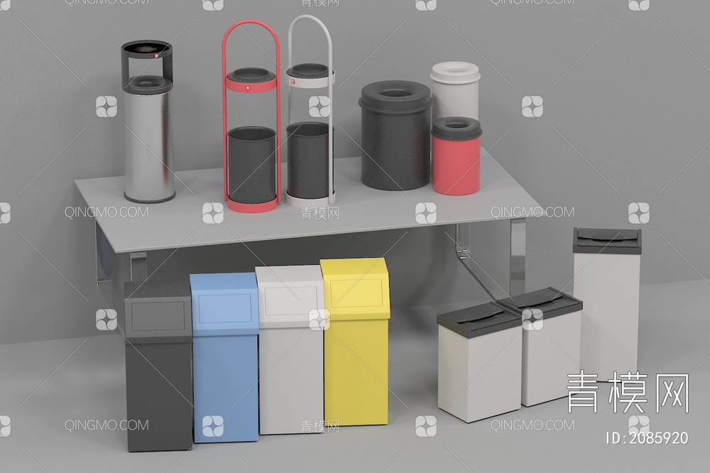 垃圾桶 废纸篓 碎纸机3D模型下载【ID:2085920】