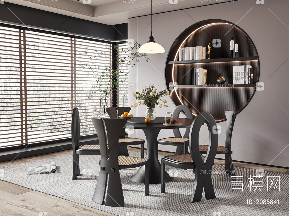 复古餐桌椅 吊灯3D模型下载【ID:2085841】