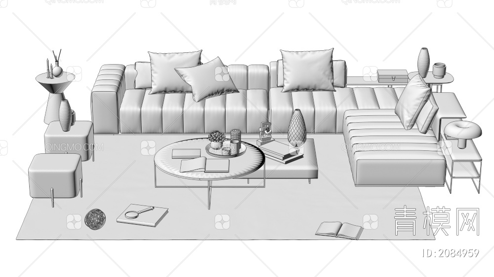 家具 沙发茶几组合 单人沙发 双人沙发 多人沙发3D模型下载【ID:2084959】