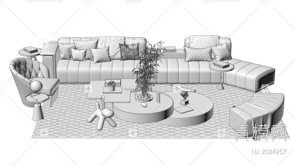 家具 沙发茶几组合 单人沙发 双人沙发 多人沙发3D模型下载【ID:2084957】