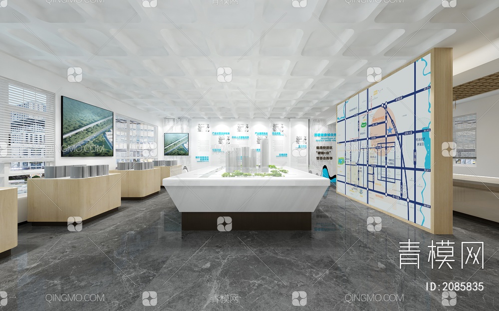 企业大厅 前台 沙盘 企业文化墙3D模型下载【ID:2085835】