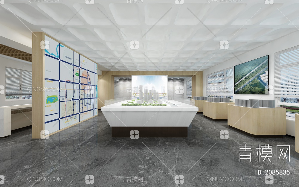 企业大厅 前台 沙盘 企业文化墙3D模型下载【ID:2085835】