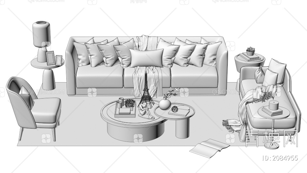 家具 沙发茶几组合 单人沙发 双人沙发 多人沙发3D模型下载【ID:2084955】
