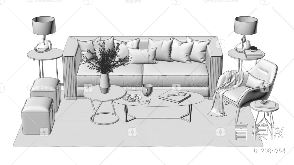 家具 沙发茶几组合 单人沙发 双人沙发 多人沙发3D模型下载【ID:2084954】