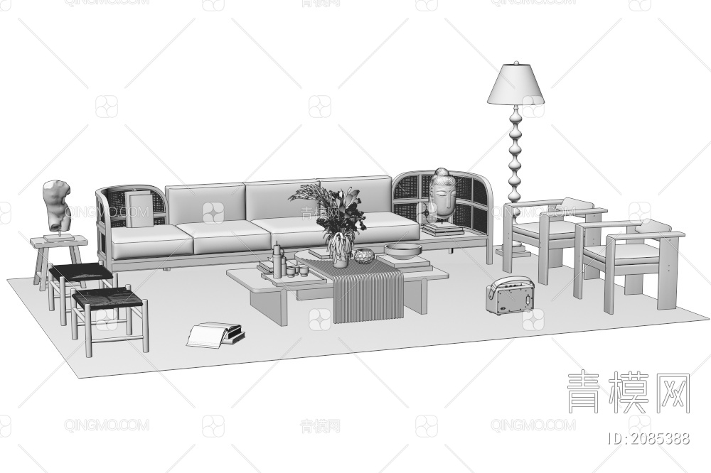 沙发茶几组合3D模型下载【ID:2085388】