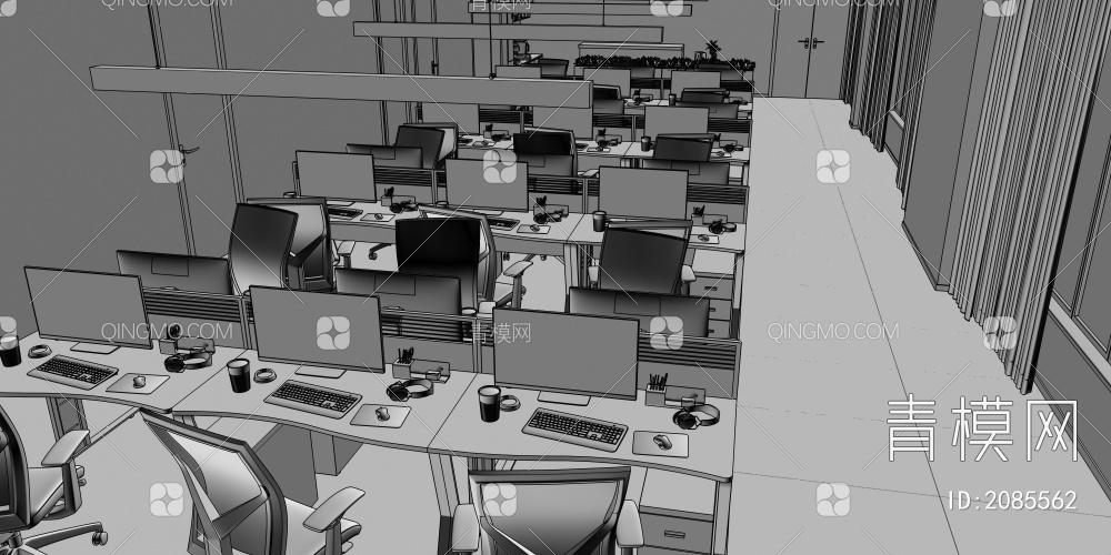 敞开办公室综合办公室3D模型下载【ID:2085562】