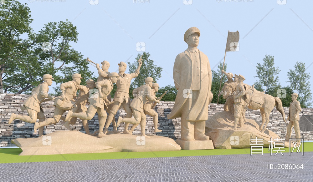 爱国主义雕塑红军战斗纪念雕塑3D模型下载【ID:2086064】