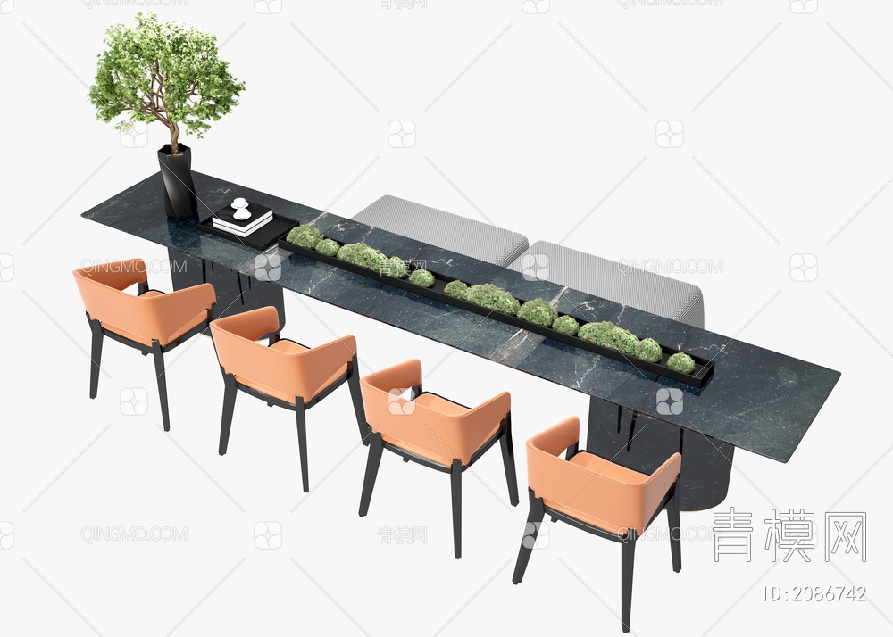 桌椅组合 休闲桌椅组合  休闲桌 休闲椅  绿植3D模型下载【ID:2086742】