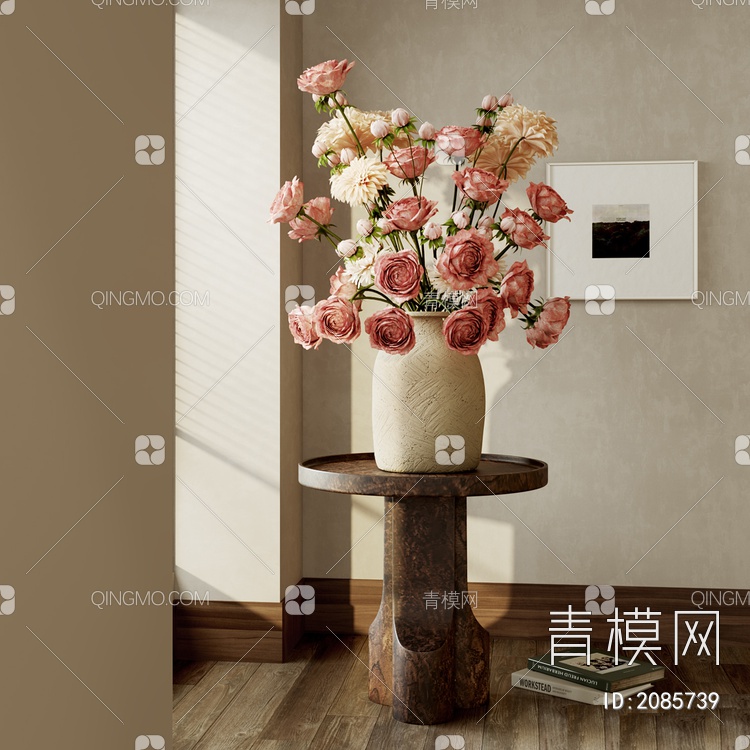 花艺花瓶 陶罐 花卉3D模型下载【ID:2085739】