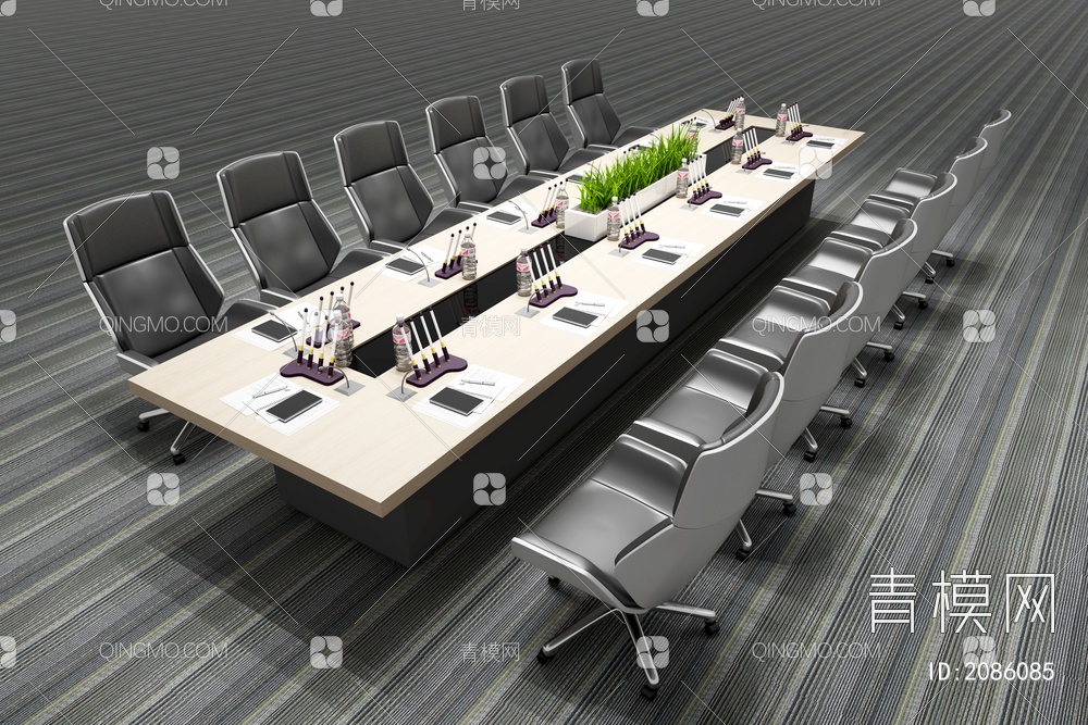 会议桌椅组合  会议桌   办公椅  地毯3D模型下载【ID:2086085】