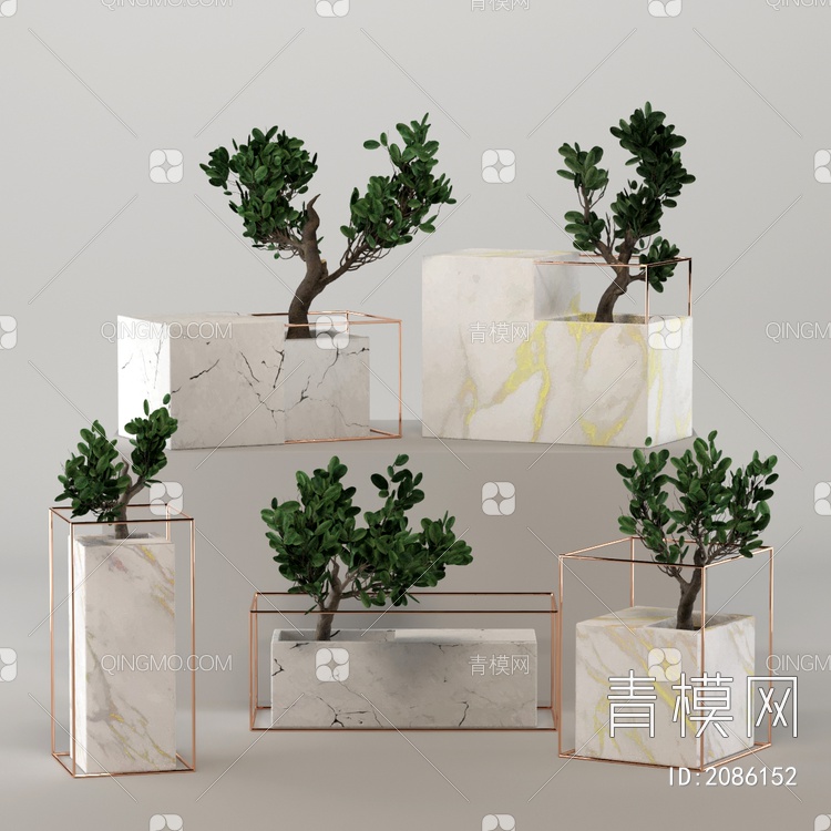 大理石花盆 盆栽 花瓶摆件 陈设3D模型下载【ID:2086152】