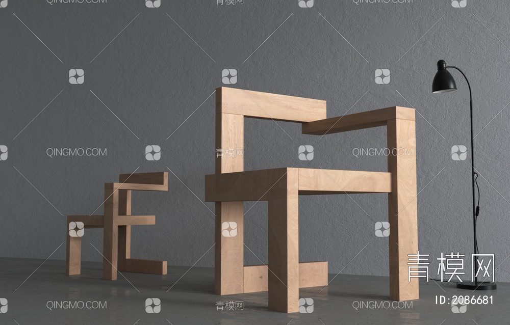实木家具，单椅3D模型下载【ID:2086681】