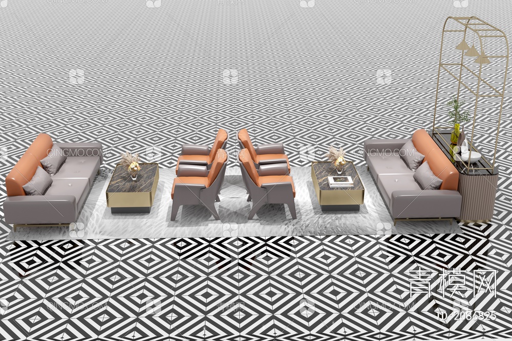 沙发茶几组合 休息区沙发茶几组合3D模型下载【ID:2086825】