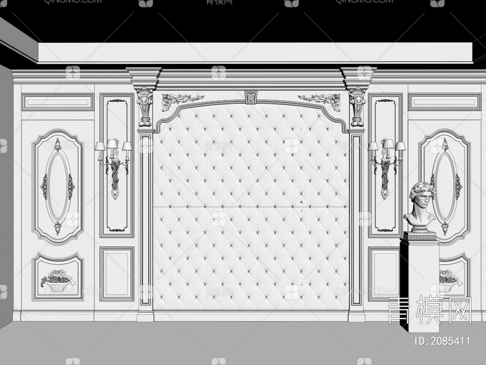 雕花描金背景墙 电视墙3D模型下载【ID:2085411】